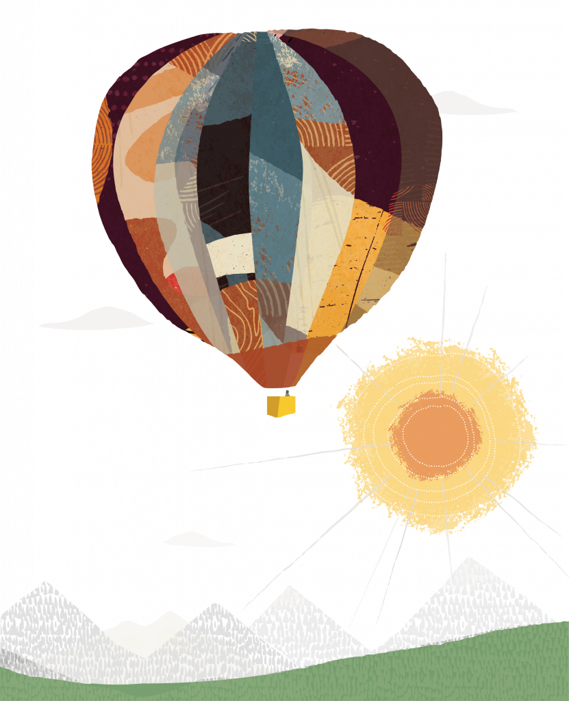 Hot air balloon and sun.