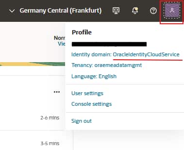 Image of cloud console showing identity domain
