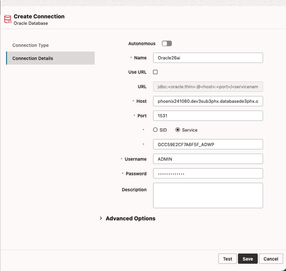 Essbase AI Oracle DB Connection