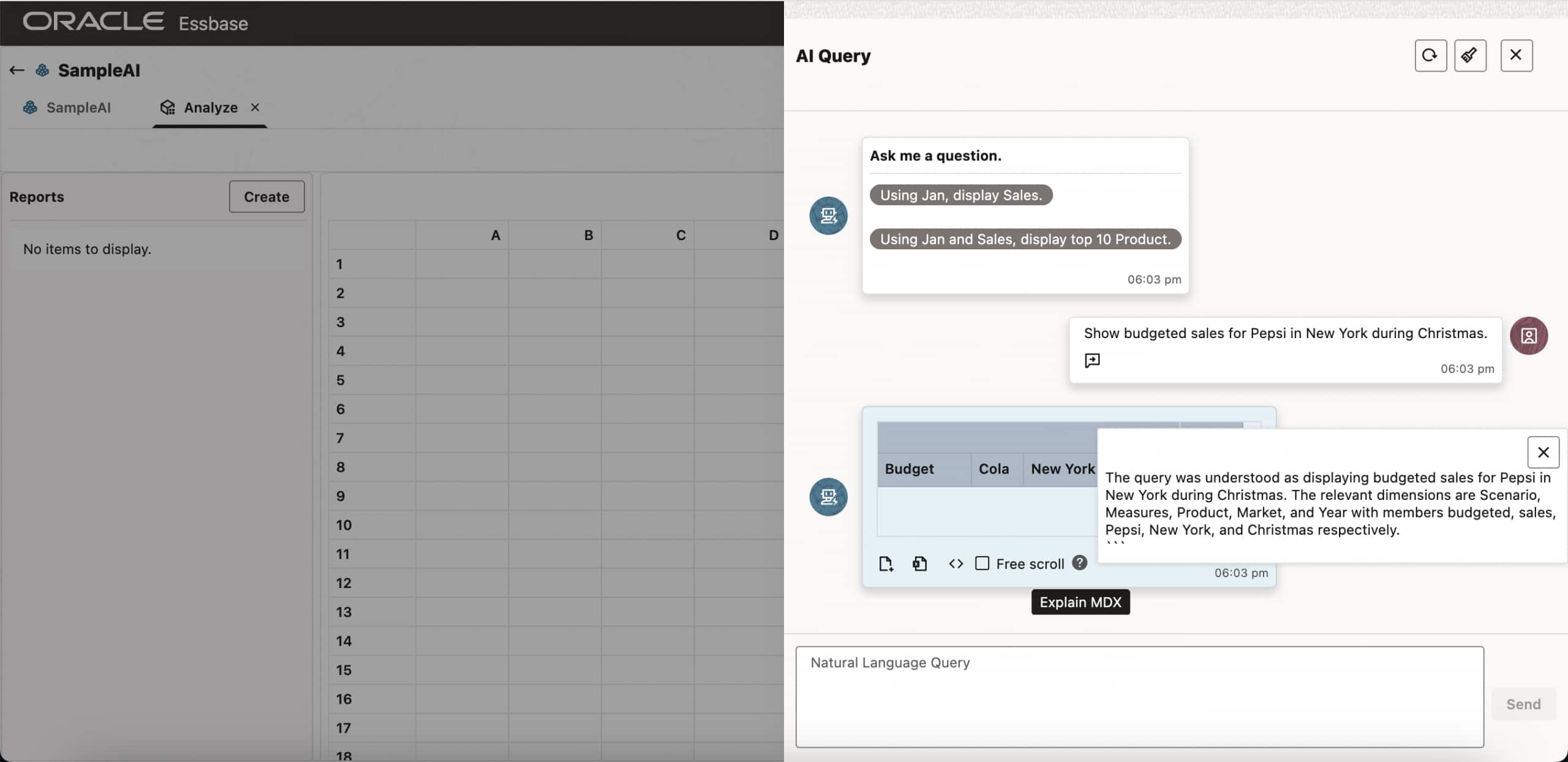 Essbase AI Query Explain MDX