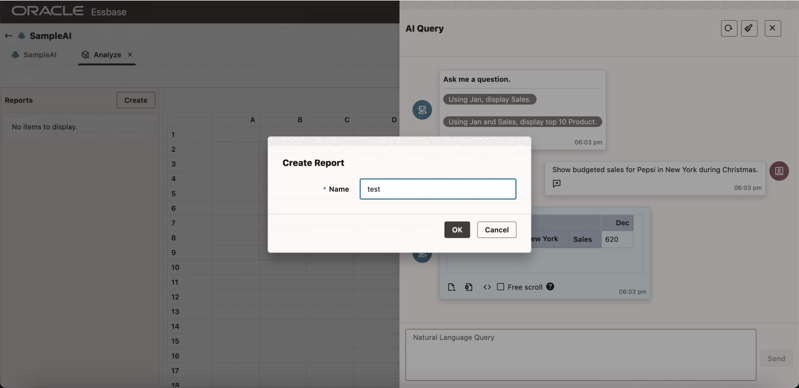 Essbase AI Query create report