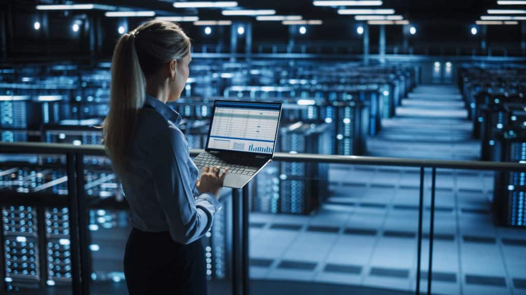A person monitoring a fleet of servers in a datacenter
