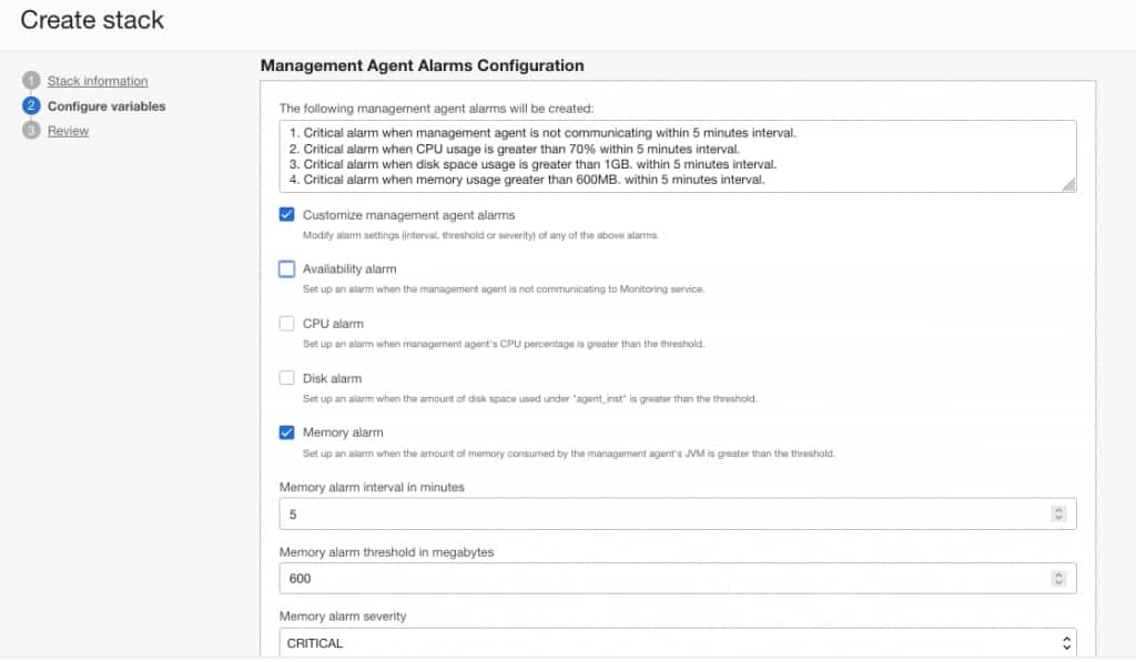 Management Agent Alarms Configuration