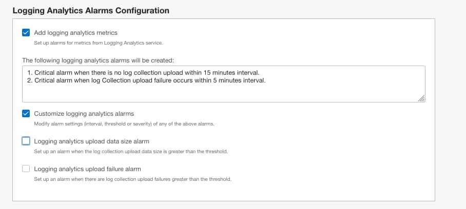 Logging Analytics Alarms Configuration