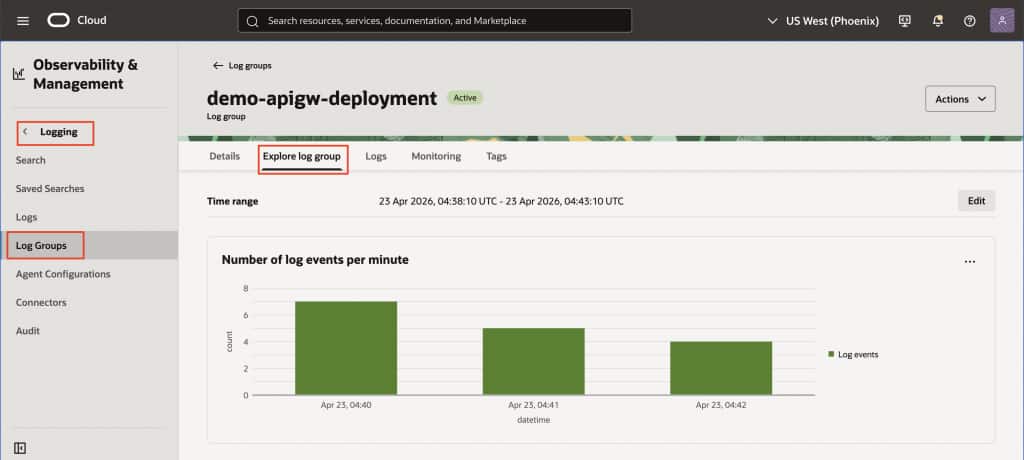 OCI Logging log group where the logs will be stored