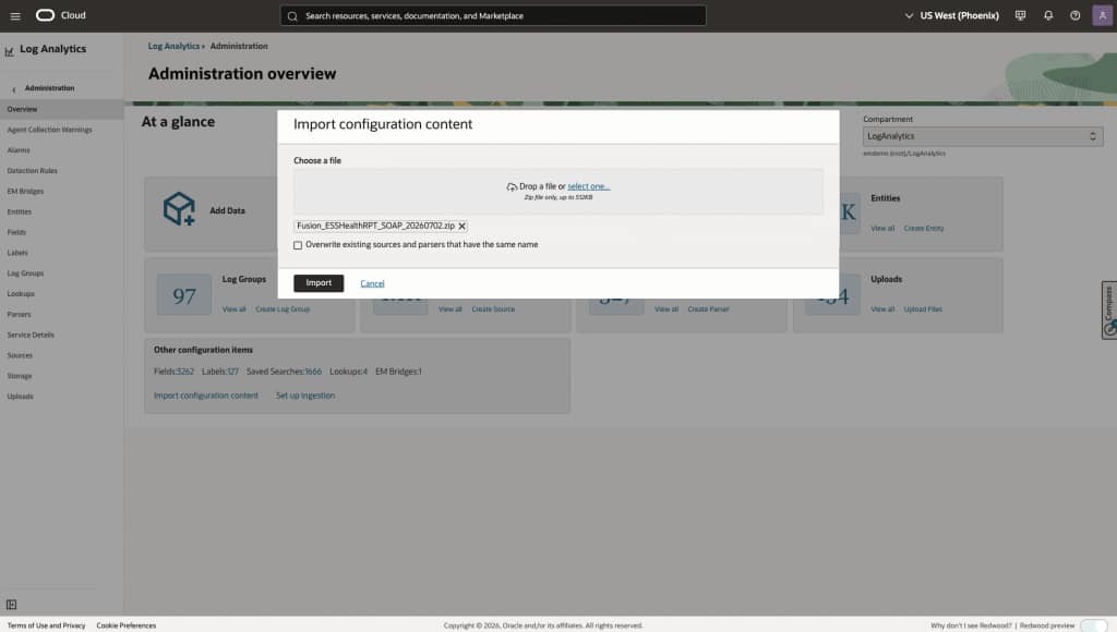 Figure 6: Select the Fusion ESS Health SOAP configuration package for import