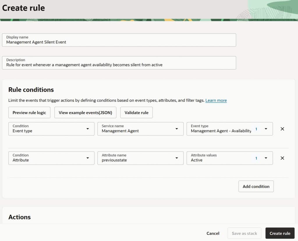 Create Rule: Management Agent Event