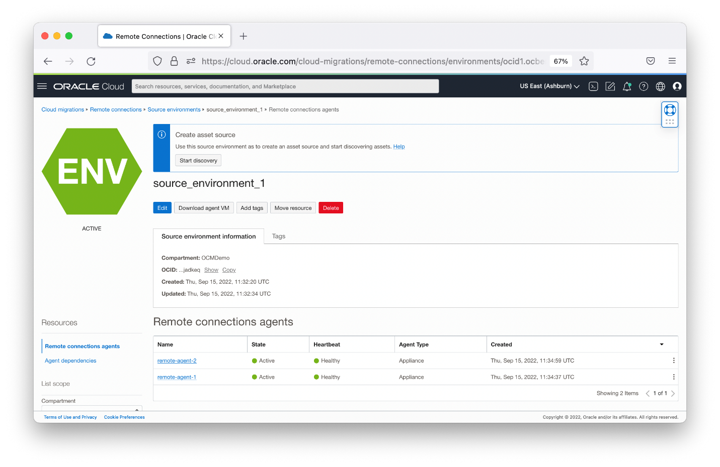 A screenshot of the source environments page, showing how to discover virtual machines.