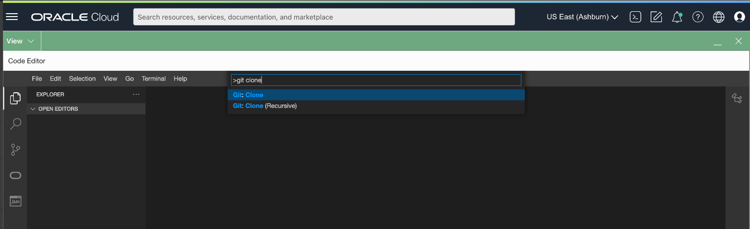 A screenshot of the Code Editorm showing how to link with a Git repository.