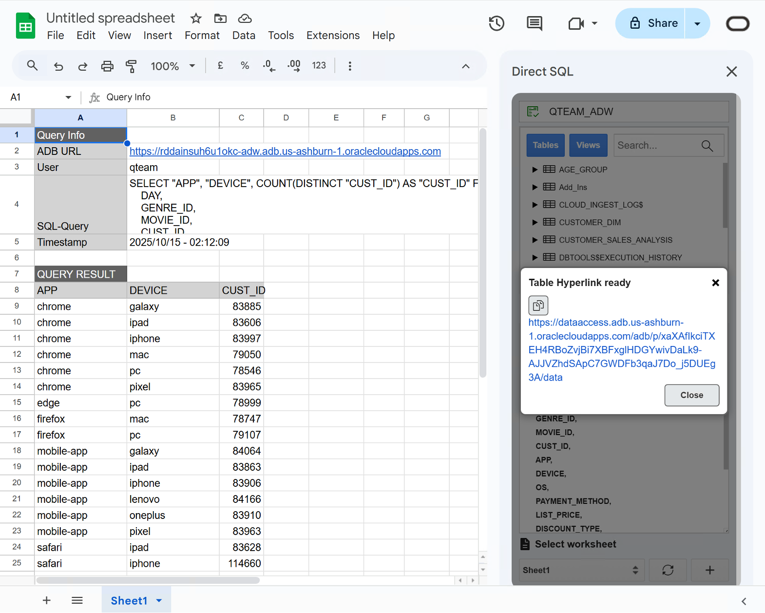 Use Table Hyperlinks to view data