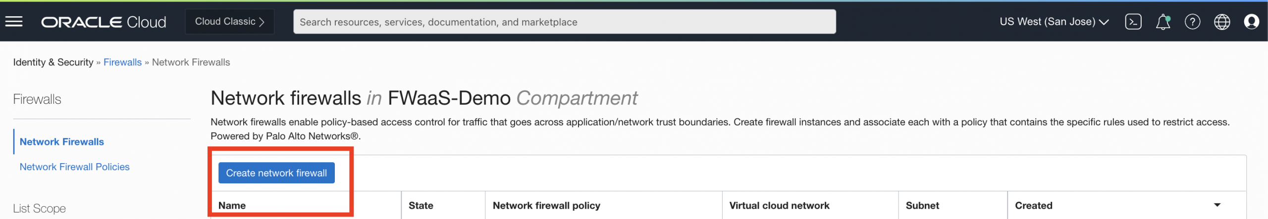 create ntwk firewall tab