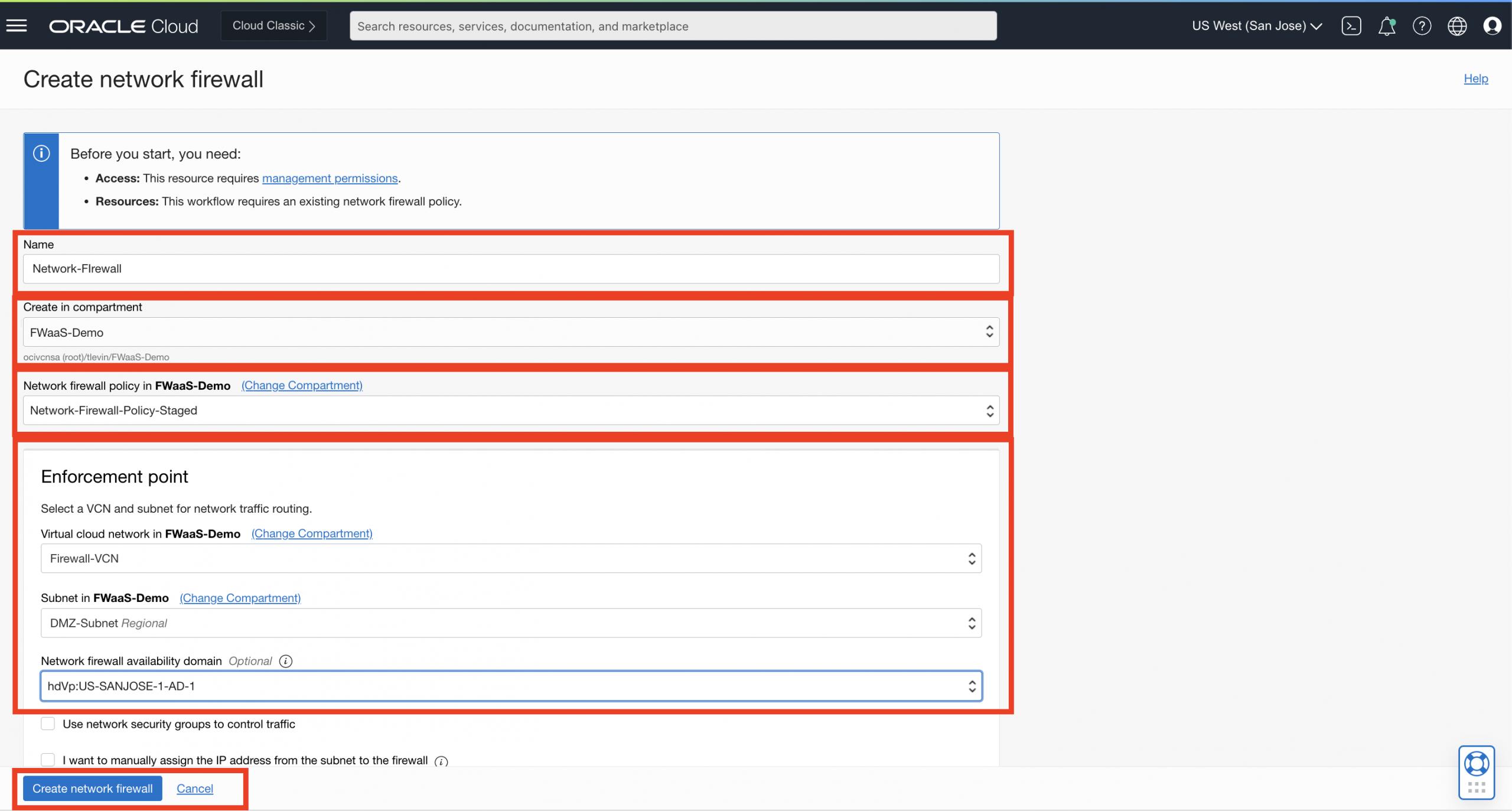 create ntwk firewall