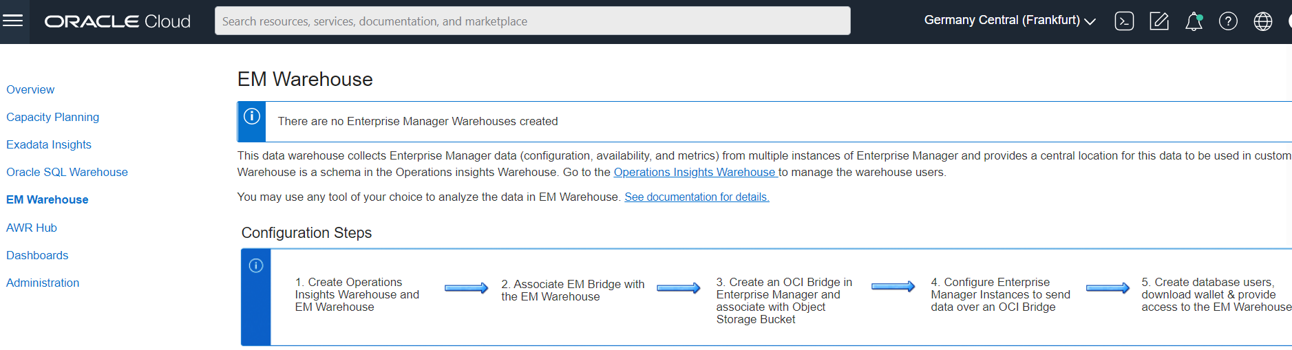 Figure 2: Oracle Cloud Infrastructure Operations Insights: EM Warehouse overview
