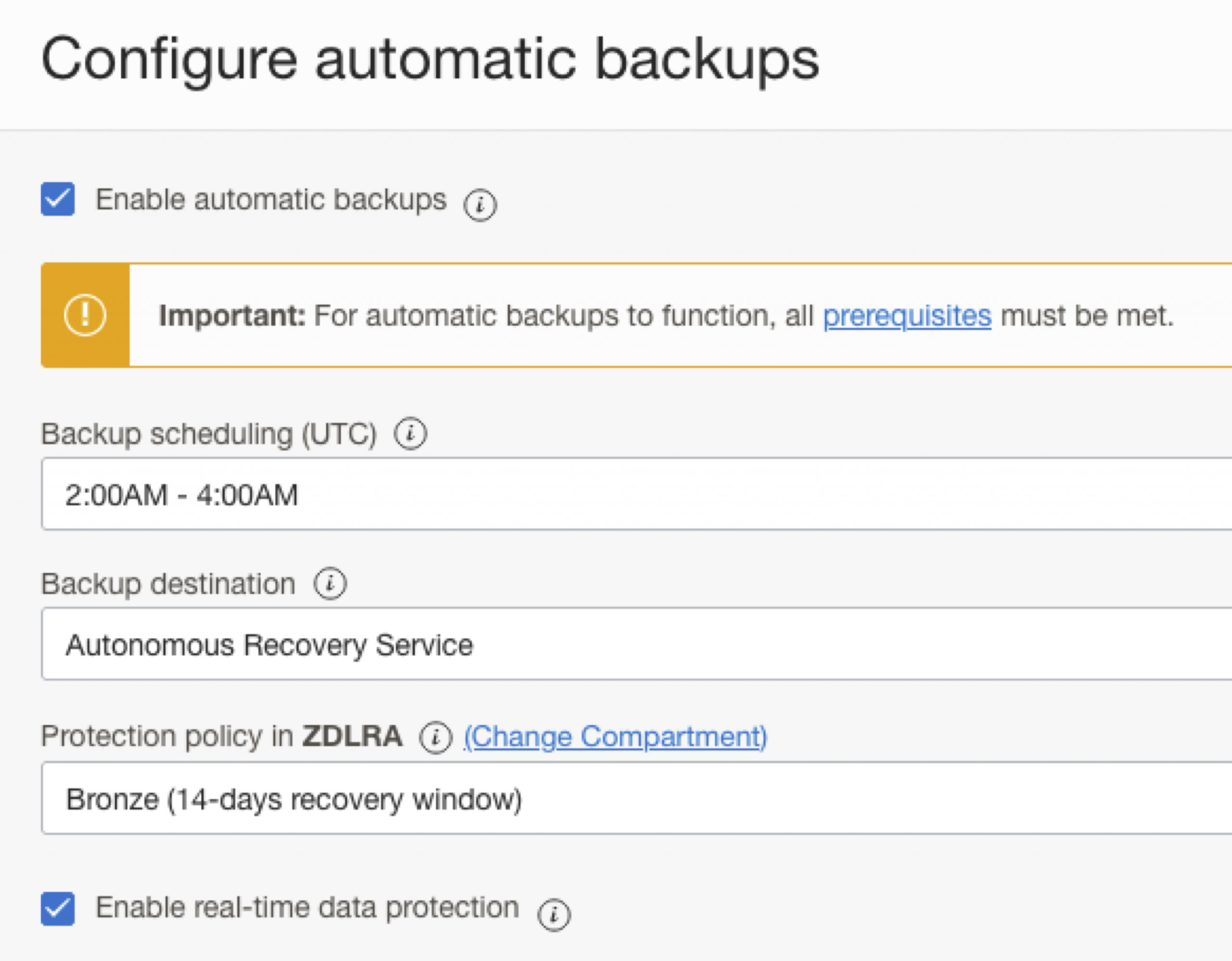 Shows the configuration screen for backups
