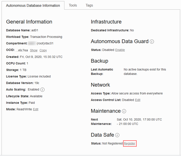 Autonomous Database Information