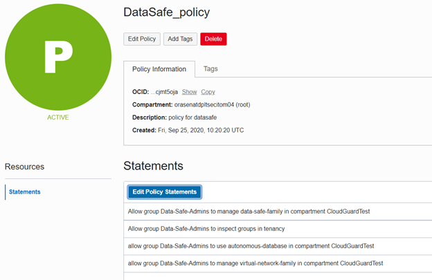 DataSafe Policy