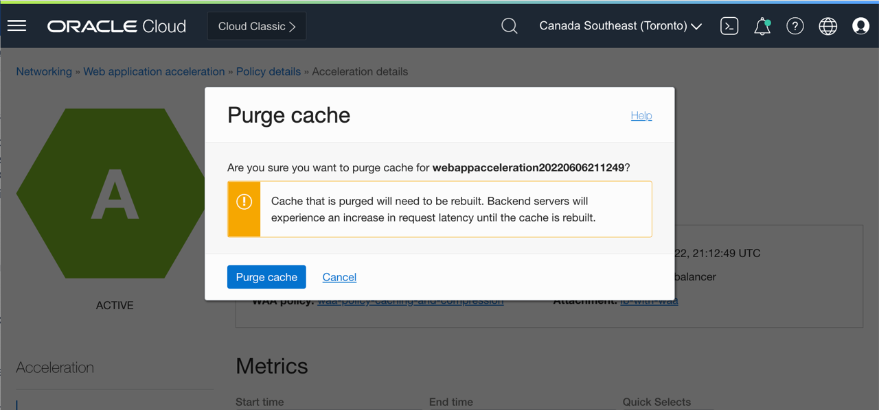 A screenshot of the Purge Cache window.