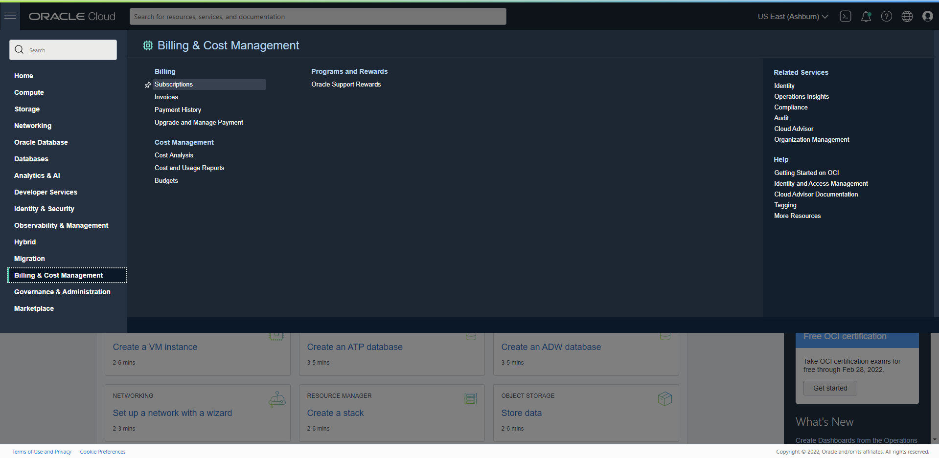 A screenshot of the Billing & Cost Management menu in the Console.