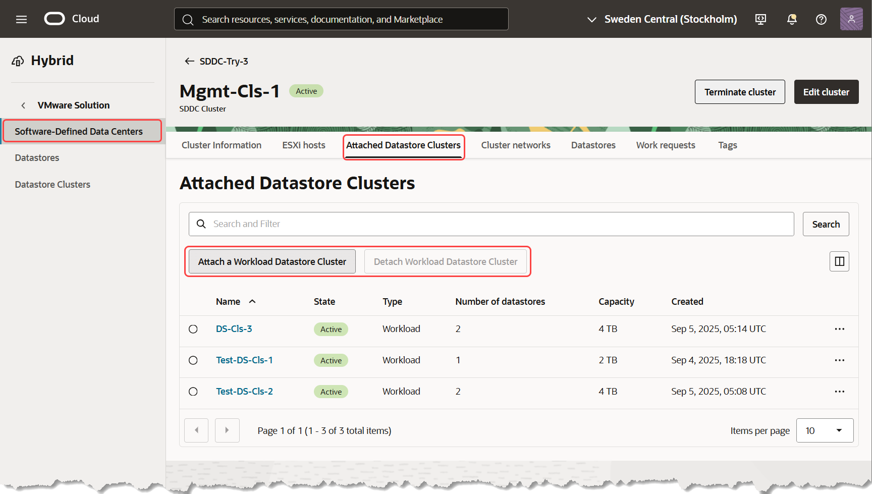 List of attached Datastore Clusters to an SDDC Cluster