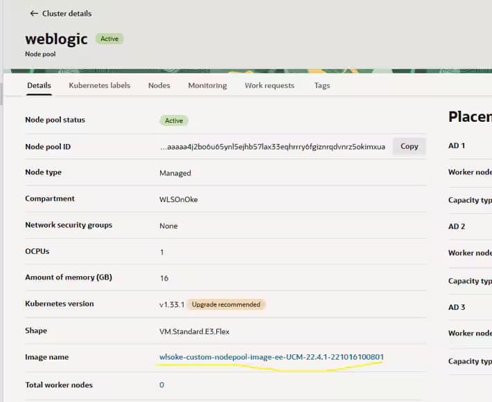 OKE nodepool with WLS for OKE UCM image