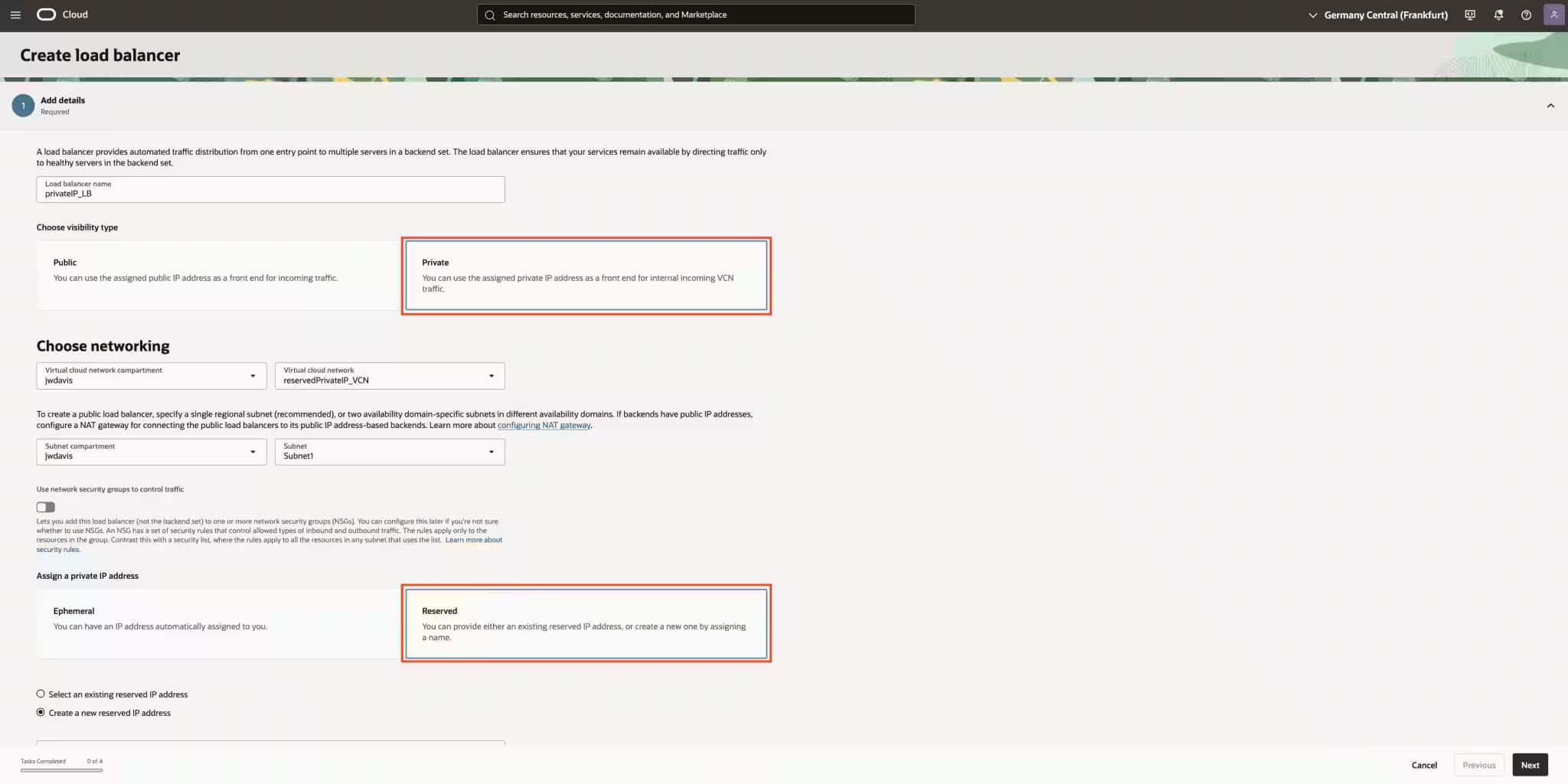 LB Launch with reserved private IP