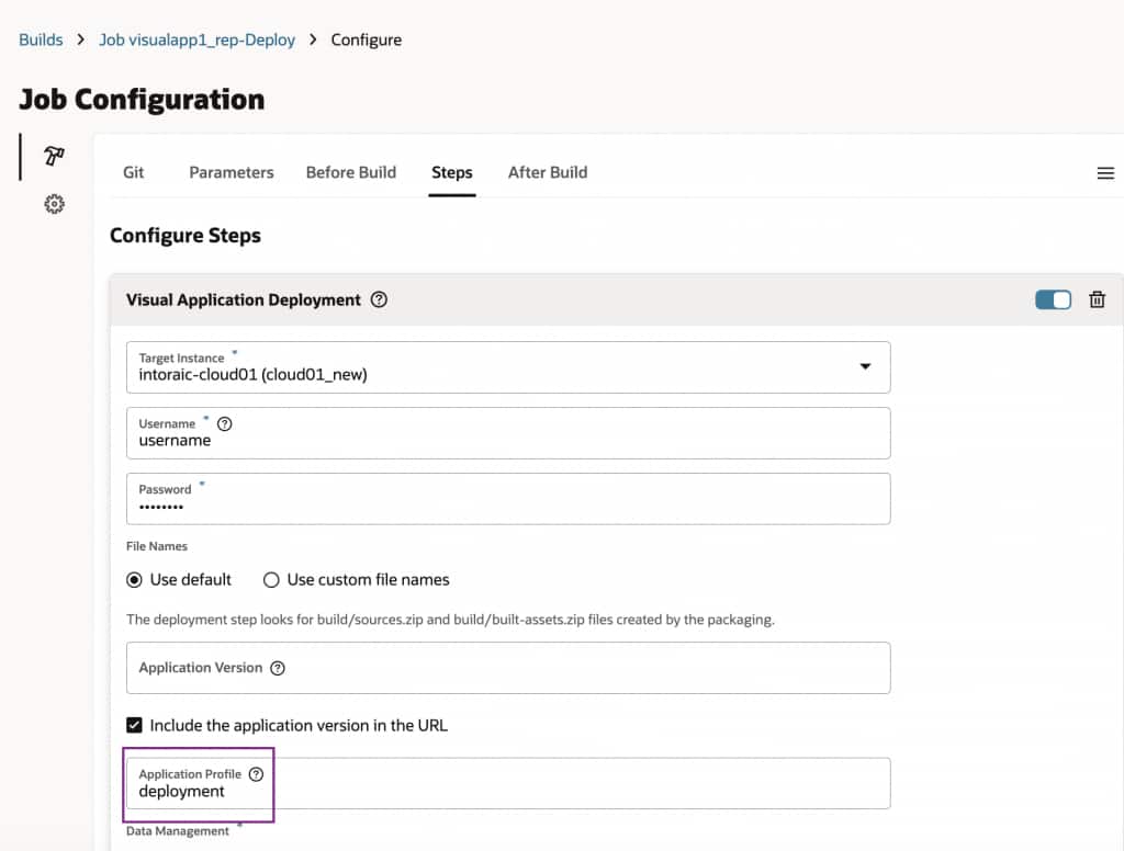 Build job using deployment profile