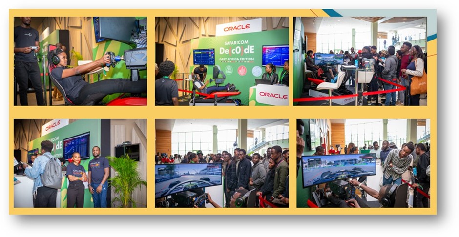 Oracle sponsors, participates, and leads F1 simulation booth at the Safaricom Decode Summit 3.0, where Oracle Academy contributed to panel discussions on evolving workforce and student engagement at exhibition booth