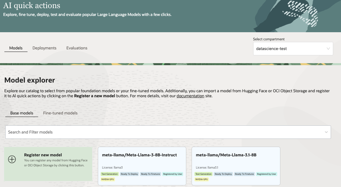 This is the AI Quick Actions landing page