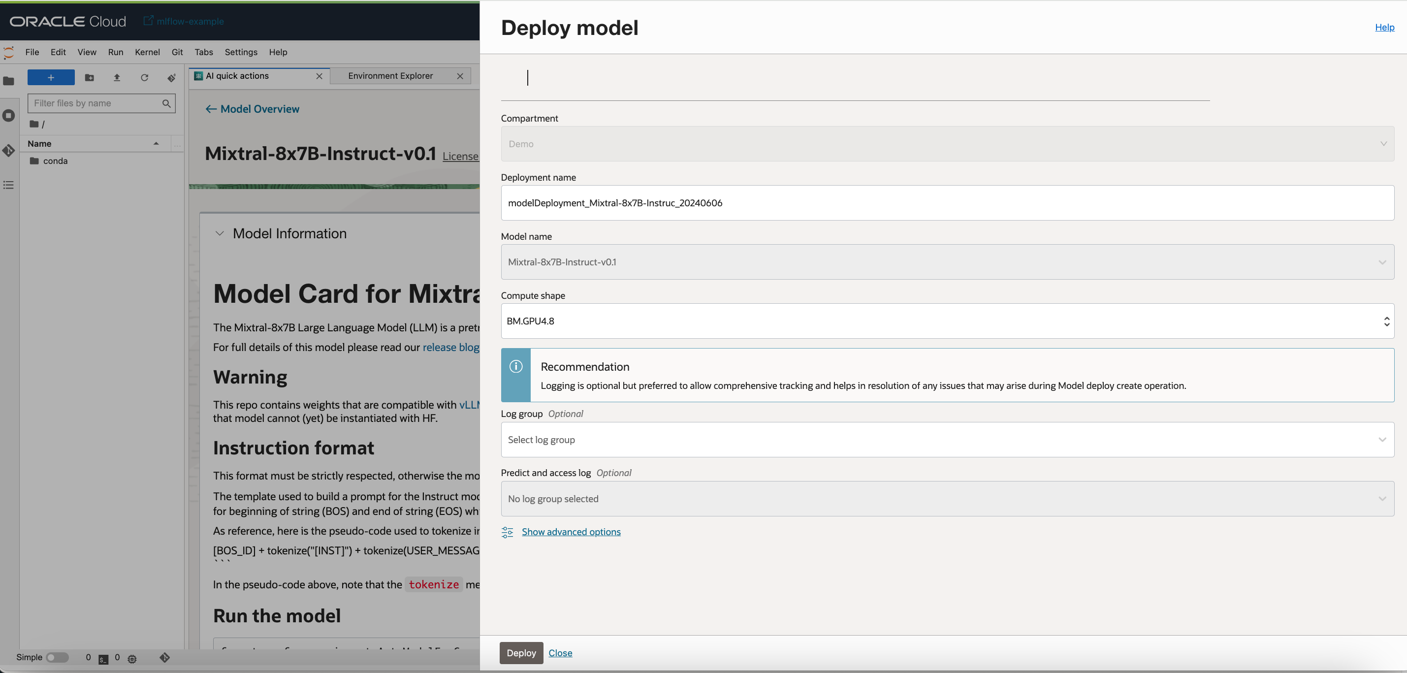 AI Quick Actions Model Deploy
