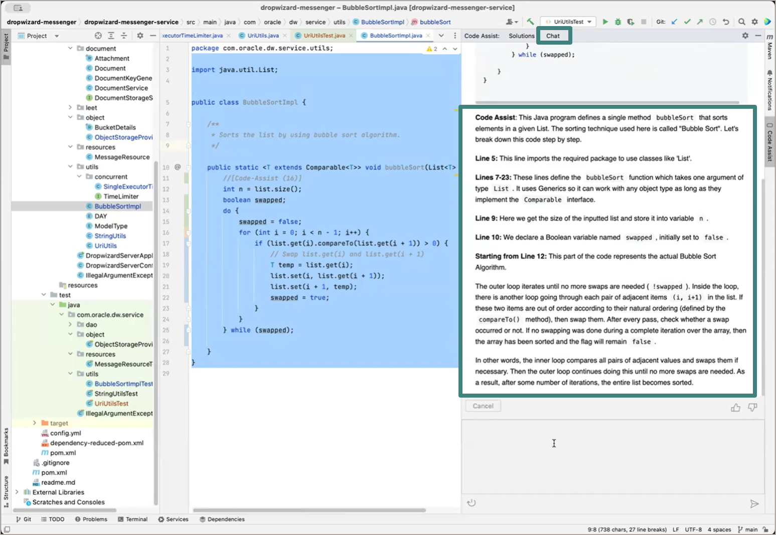 Screenshot of Oracle Code Assist with Explain functionality