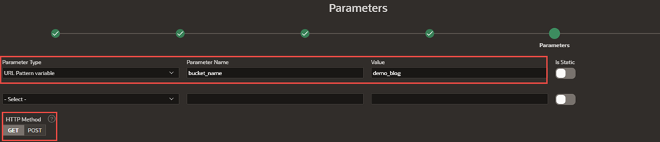 A screenshot of the Parameters section with the fields outlined in red.