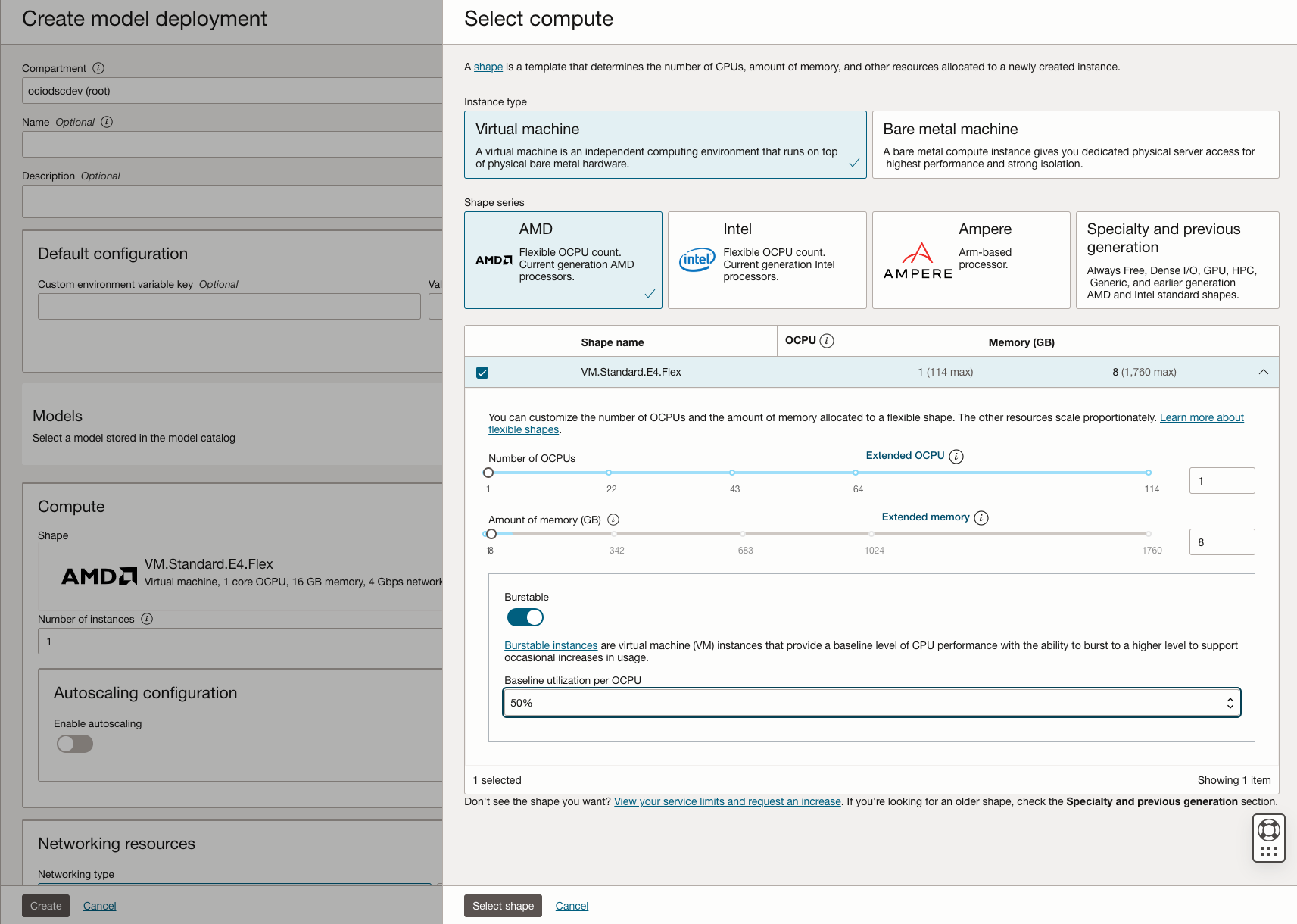 Figure 3: Creating a Model Deployment Instance