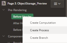 A screenshot of the expanded Pre-Rendering section with the option for Create Process highlighted.