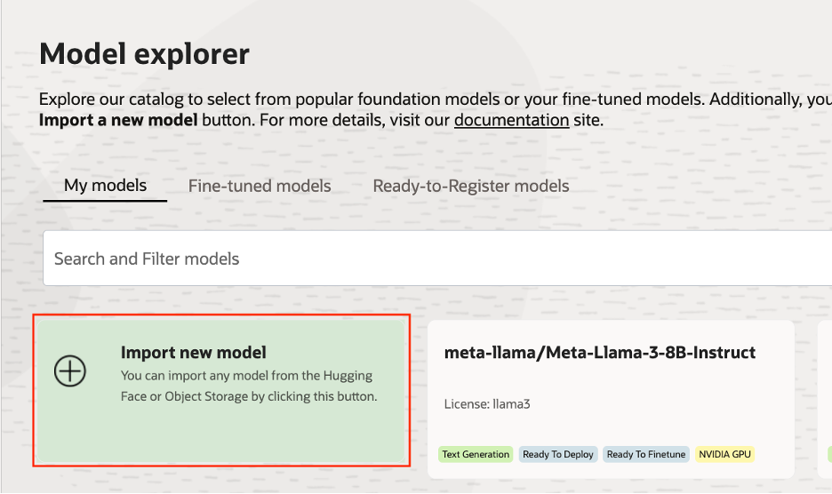 Importing a new model in Model Explorer