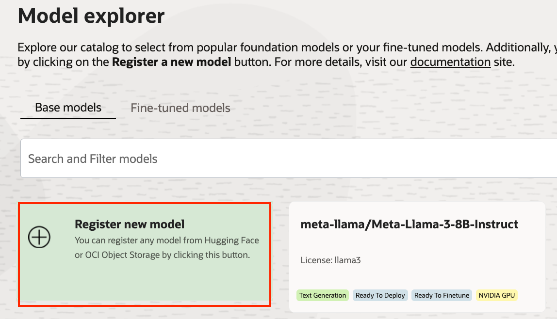 Registering a new model in the model explorer