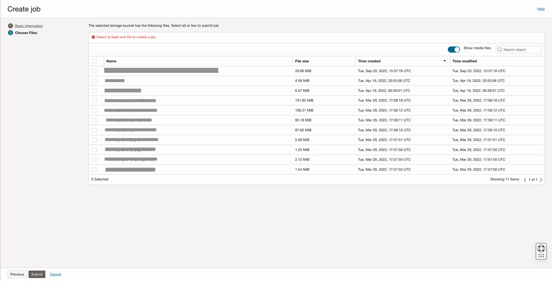 A screenshot of the options for selectable files to attached to a job.