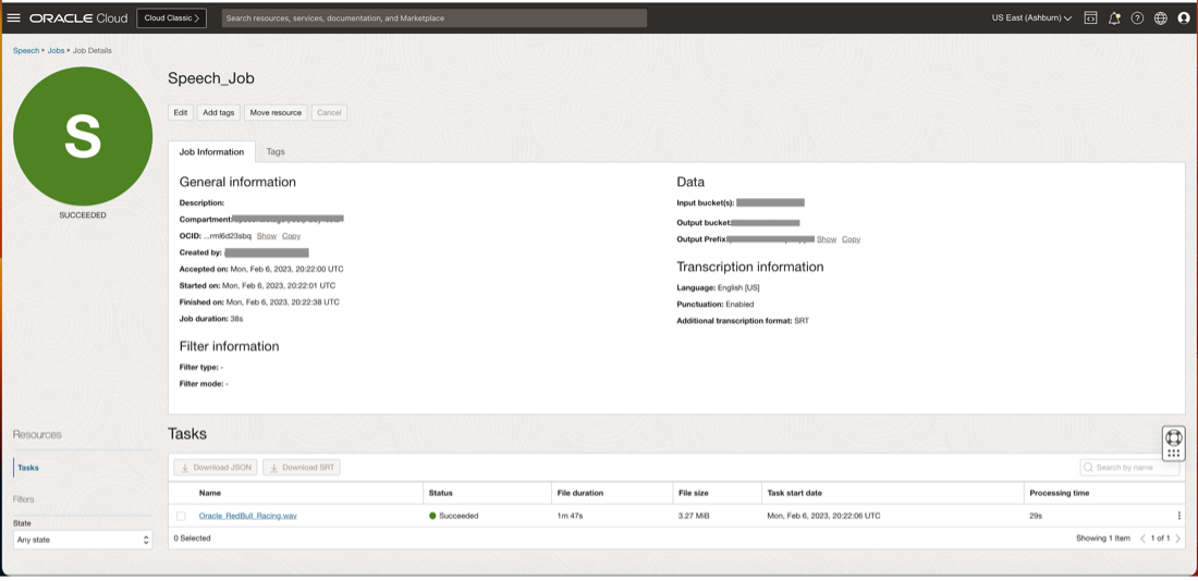 A screenshot of the Speech_Job details page showing the successful subscription.