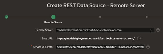 A screenshot of the Create REST Data Source - Remote Server tab.