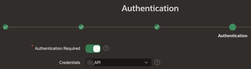 A screenshot of the Authentication tab with the Authentication Required option selected.