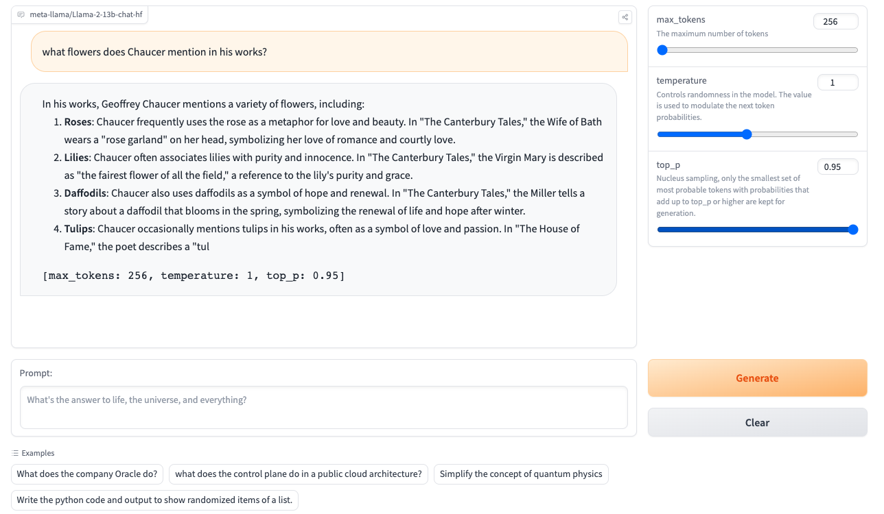 A screenshot of an example in the Gradio App.
