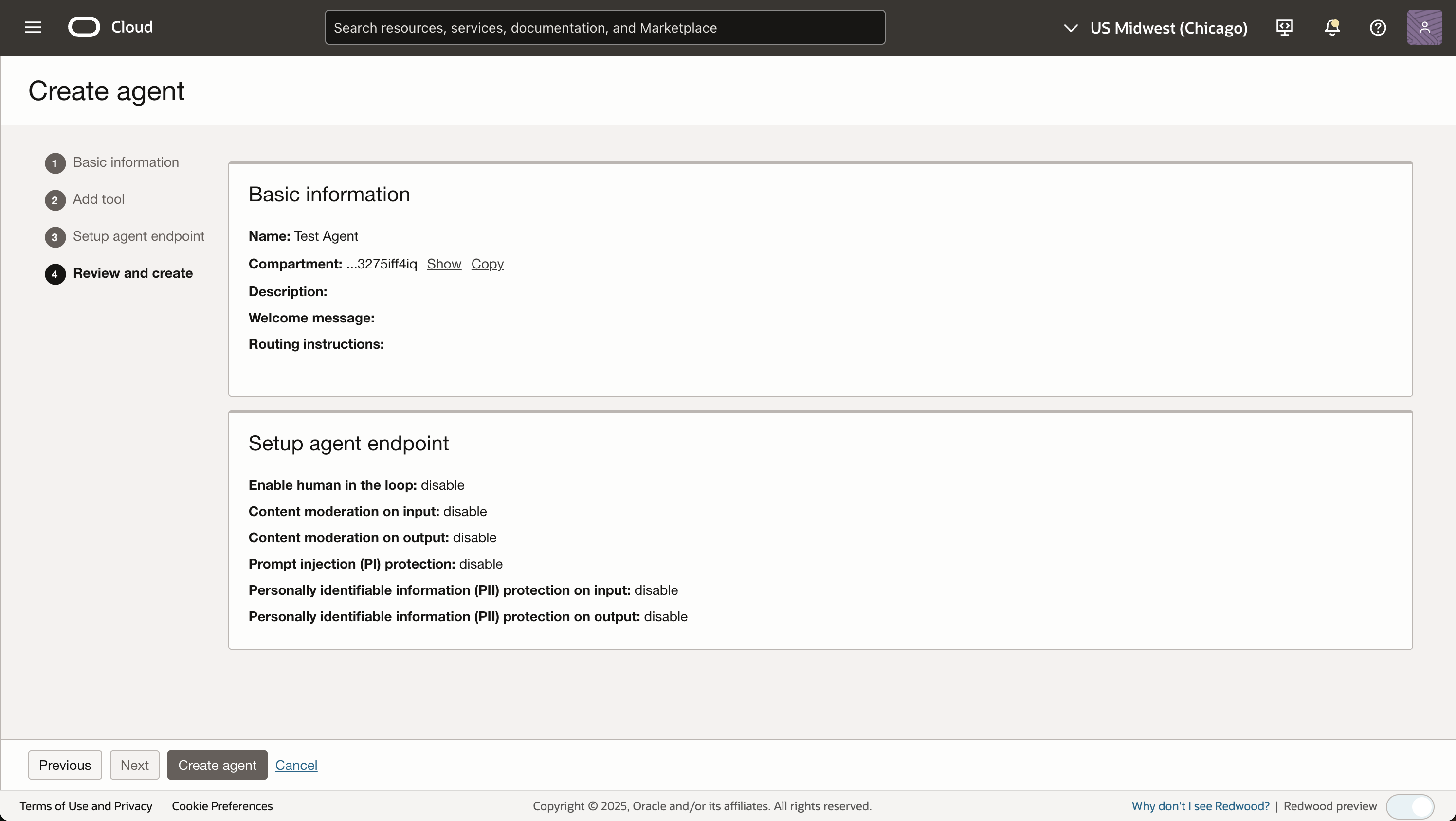 OCI Agent Review and Create