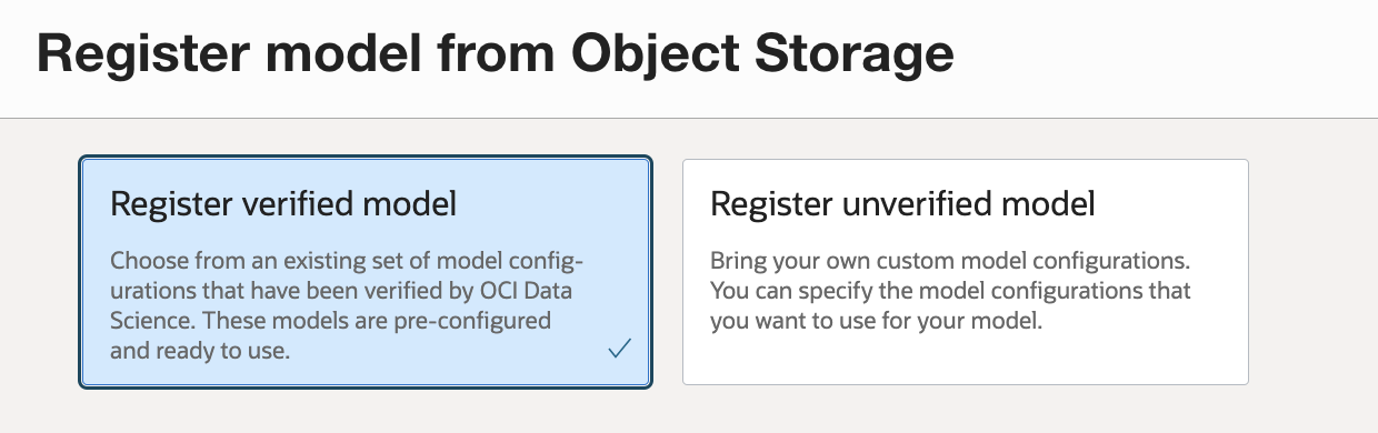 This shows two options to register a model: register verified model and register unverified model
