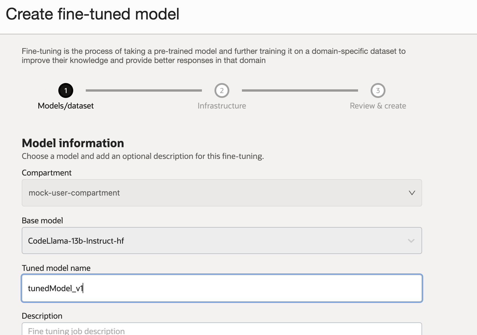 Picture of AI quick actions fine tuning UI