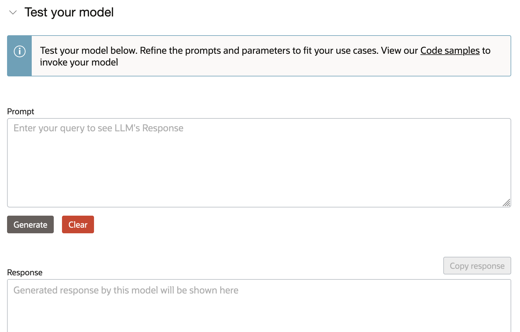 This is a picture of the AI quick actions test area for models. You can provide a prompt and see real time response.