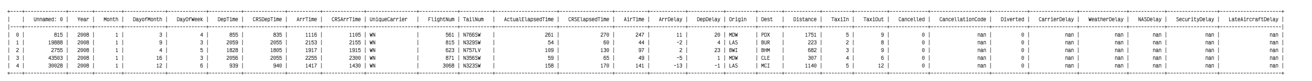 A screenshot of the flight dataset in the pandas data frame.