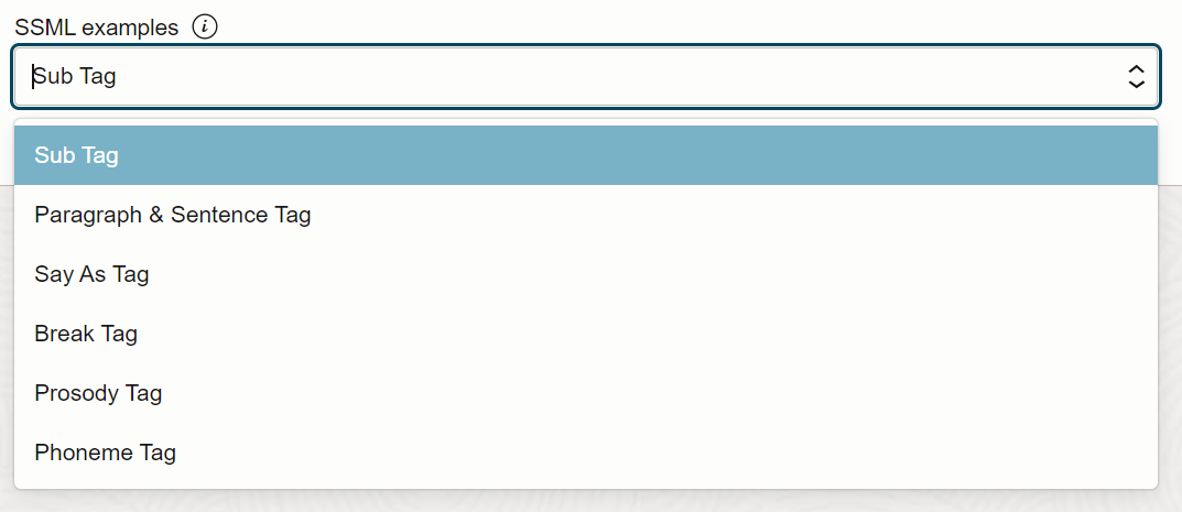 Figure 2: Available SSML tags when using TTS