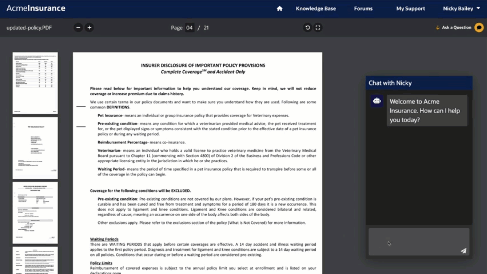 An example insurance policy with information extracted by generative AI.