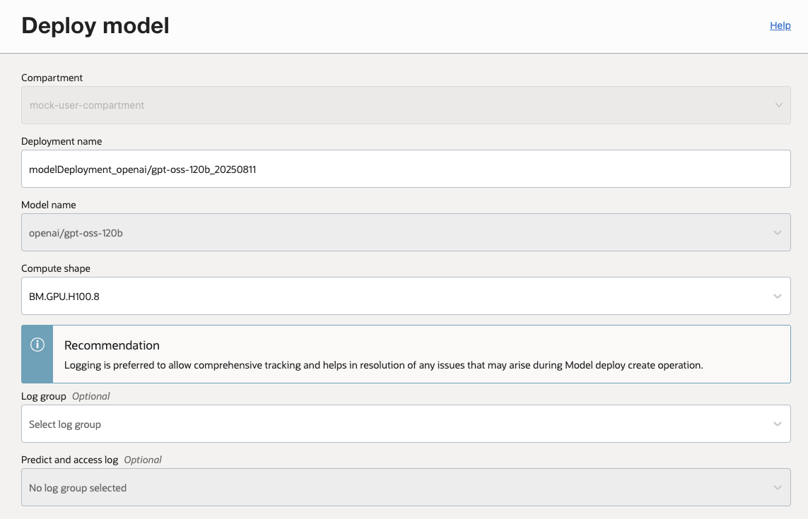 This is an image of the deploy model panel.