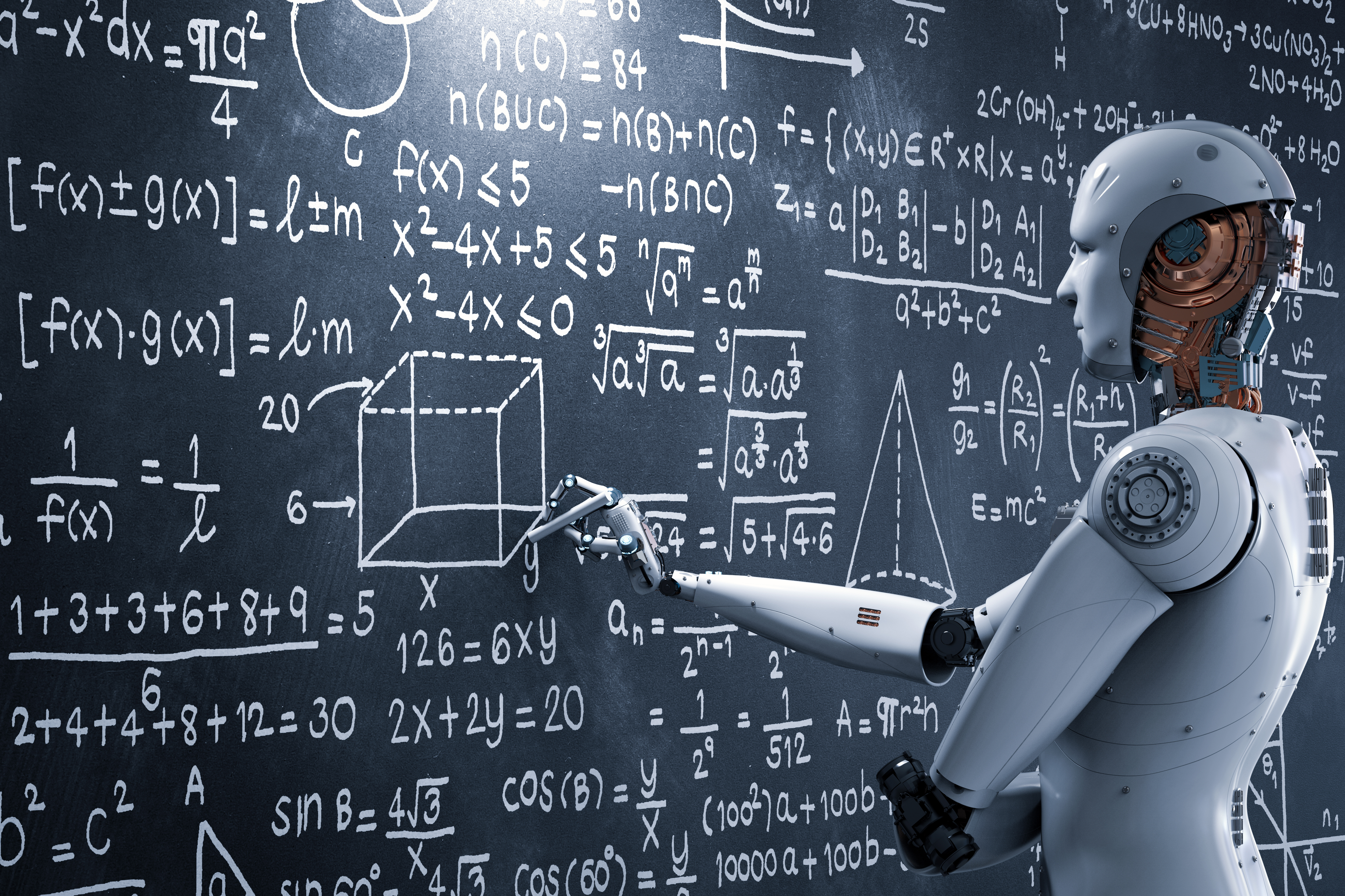 An image of a robot writing at a chalkboard.
