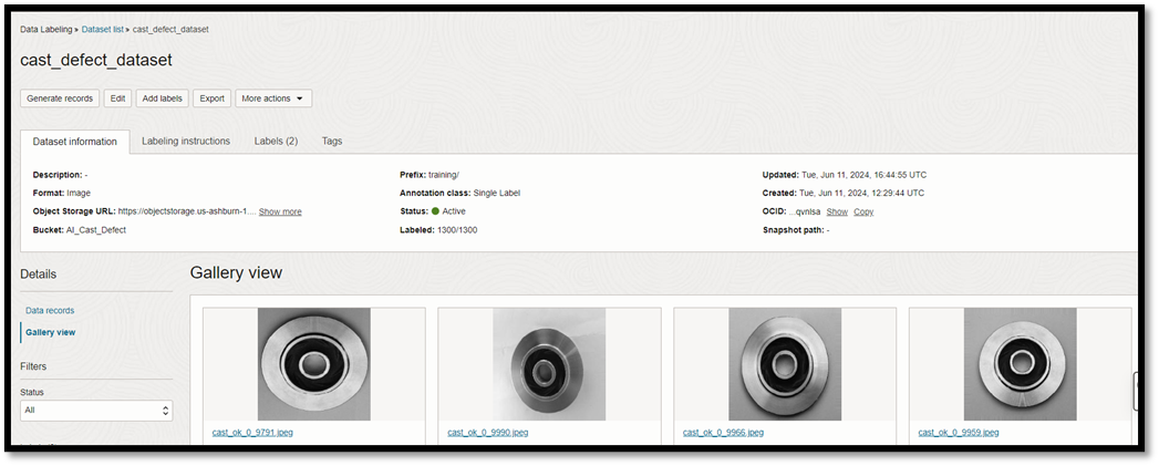 Images in a data set.
